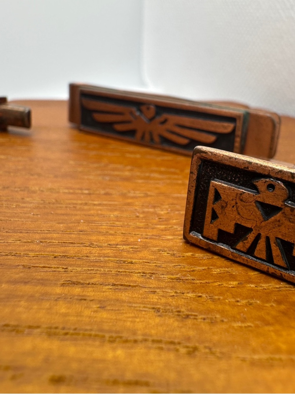 Black & Copper Thunderbird Tie Bar and Cufflink Set - Southwest Arrow Bird